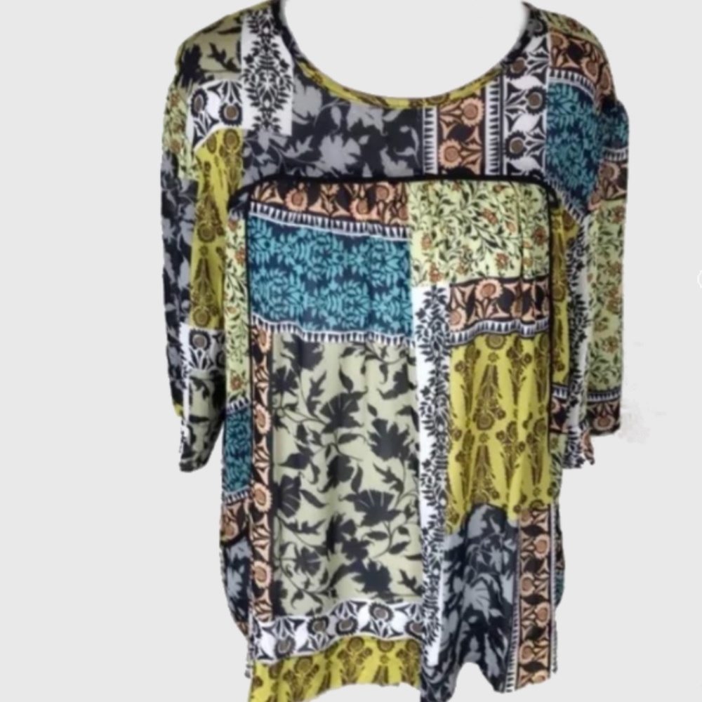 Anthropologie weston patchwork printed top L